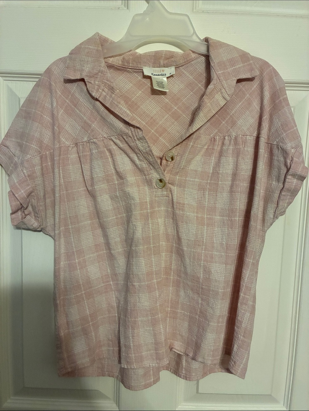 URBAN Romantics Pink Plaid Short-Sleeve Button Blouse